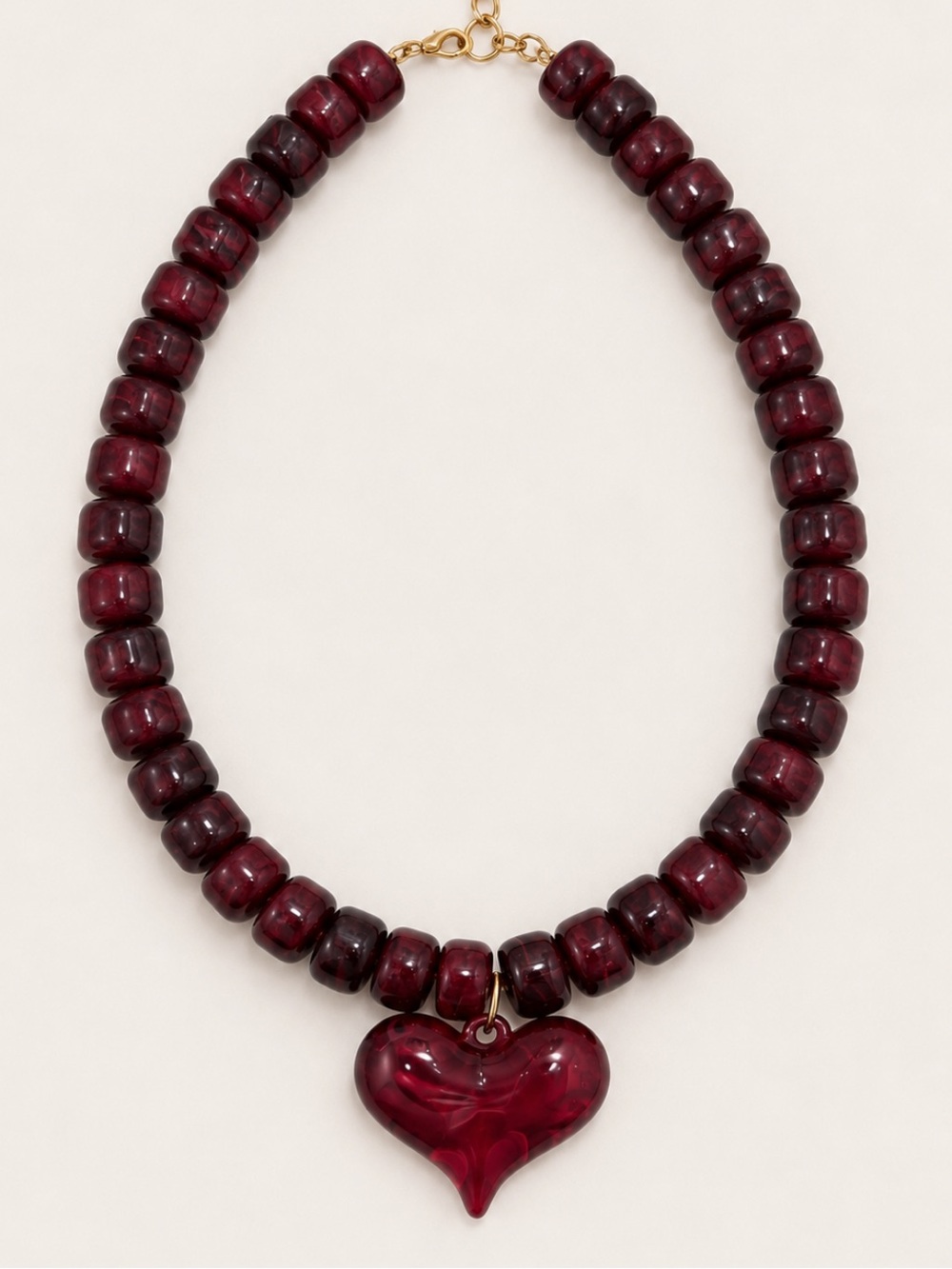 New! Cranberry Red Wine Beaded Heart Necklace NWOT 4010